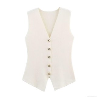 Women's Retro Knit Vest V-Neck Single Breasted Sleeveless Sweater Waistcoat Casual Polyester Knitwear Top for Daily Office Dating