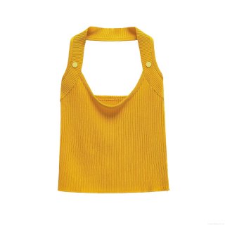 Women Sexy Halter Neck Knit Tank Top Ribbed Sleeveless Backless Cropped Camisole For Summer Beach Club Party Slim Fit Polyester Top