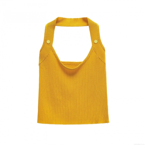 Women Sexy Halter Neck Knit Tank Top Ribbed Sleeveless Backless Cropped Camisole For Summer Beach Club Party Slim Fit Polyester Top