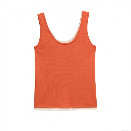 Women's Knitted Tank Top Sleeveless Double Layer U-Neck Cami Top Slim Fit Polyester Blend Basic Solid Color Vest For Summer Casual Daily Wear