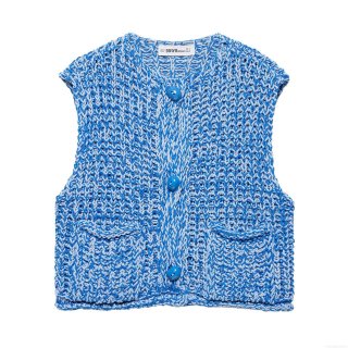 French Style Slim Fit Chunky Knit Vest Cardigan For Women Sleeveless Button Up Mixed Blue Polyester Top With Pockets Daily Dating Chic Lady Knitwear