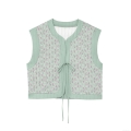Vintage Floral Print Quilted Vest For Women Sleeveless Tie-Front Waistcoat Retro Cottagecore Style Padded Tank Top Spring Autumn Outerwear