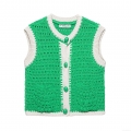 Women's Vintage Crochet Knitted Vest Contrast Color Button Front Sleeveless Tank Top Sweet Casual Summer Knitwear Cropped Top