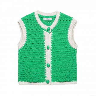 Women's Vintage Crochet Knitted Vest Contrast Color Button Front Sleeveless Tank Top Sweet Casual Summer Knitwear Cropped Top