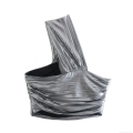 Women's Metallic One Shoulder Crop Top Sexy Pleated Asymmetric Sleeveless Tank Top Party Nightclub Wear Shiny Polyester Vest Summer Fashion