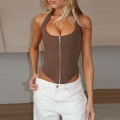 Women's Halter Neck Corset Top Sexy Backless Metal Zipper Up Tank Top Polyester Spandex Slim Fit Boning Waistcoat Party Clubwear Streetwear Y2K Tops