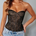 Women's Sexy Black Lace Corset Top Vintage Fishbone Boning Sweetheart Neck Sleeveless Slim Fit Polyester Crop Tank Top For Party Clubwear