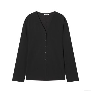 Women's Elegant V-Neck Button Front Long Sleeve Cardigan Top Polyester Blend Solid Color Casual Blouse for Office Socialite Party