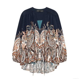 Women's Bohemian Paisley Printed Blouse V Neck Long Sleeve Loose Polyester Shirt Ethnic Style Casual Top For Vacation Daily Wear