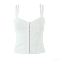 Women's Sexy Lace Polyester Floral Embroidery Bustier Camisole Slim Fit Fishbone White Crop Top Square Neck Tank Top For Party Dating French Vintage