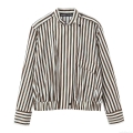 Women's Fashion Vertical Striped Long Sleeve Shirt Casual Lapel Blouse With Pockets And Elastic Hem For Commute Office Daily Wear Polyester Tops