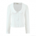Women's Elegant Peter Pan Collar Long Sleeve White Blouse Slim Fit Cotton Blend Shirt For Women Daily Dating Sweet Tops