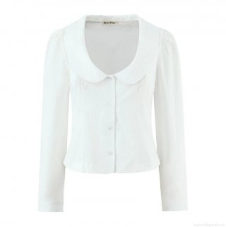 Women's Elegant Peter Pan Collar Long Sleeve White Blouse Slim Fit Cotton Blend Shirt For Women Daily Dating Sweet Tops