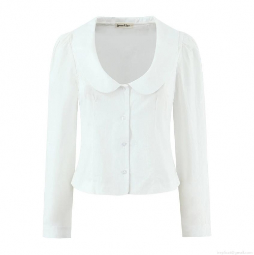 Women's Elegant Peter Pan Collar Long Sleeve White Blouse Slim Fit Cotton Blend Shirt For Women Daily Dating Sweet Tops