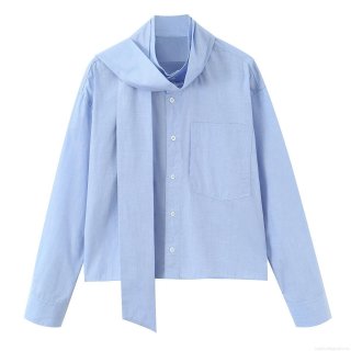 Women's Fashion Casual Long Sleeve Button Down Shirt With Bow Tie Neck Solid Color Polyester Blouse Top With Pocket For Spring Fall Ladies Office Work