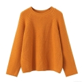 Women's Casual Pullover Sweater Chunky Knit Solid Color Round Neck Orange Ginger Long Sleeve Soft Warm Loose Knitwear Top For Autumn Winter Ladies Clothing