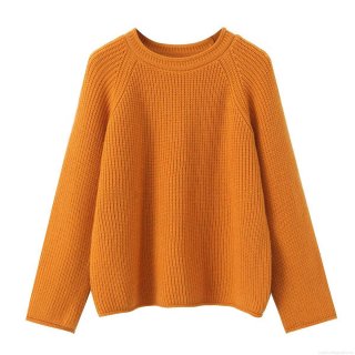 Women's Casual Pullover Sweater Chunky Knit Solid Color Round Neck Orange Ginger Long Sleeve Soft Warm Loose Knitwear Top For Autumn Winter Ladies Clothing