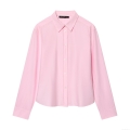 Women's Elegant Poplin Shirt Minimalist Solid Pink Long Sleeve Single-Breasted Blouse Button Down Top For Office Daily Wear Spring Fashion Apparel