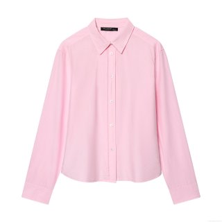 Women's Elegant Poplin Shirt Minimalist Solid Pink Long Sleeve Single-Breasted Blouse Button Down Top For Office Daily Wear Spring Fashion Apparel