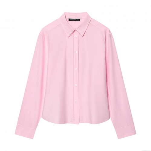 Women's Elegant Poplin Shirt Minimalist Solid Pink Long Sleeve Single-Breasted Blouse Button Down Top For Office Daily Wear Spring Fashion Apparel