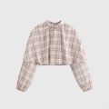 Women's Layered Cape Plaid Blouse Long Sleeve Mock Neck Pullover 100% Polyester Elegant Casual Plaid Top For Women