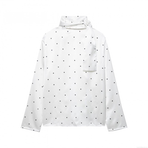 Women's Elegant Polka Dot Satin Blouse Vintage Tie Neck Long Sleeve Pullover Shirt For Party Office Work 100% Polyester