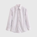 Women's Fashion Long Sleeve Vertical Striped Shirt Button Down Point Collar Blouse with Padded Shoulder Contrast Yoke Casual Office Workwear Polyester Gray White Striped Tops for Women
