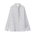 Women's Elegant Striped Long Sleeve Scarf Tie Shirt Office Commute Sophisticated Polyester Cotton Blend Button Down Blouse Top