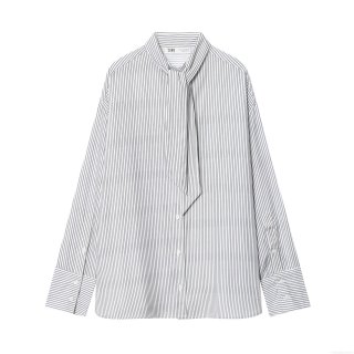 Women's Elegant Striped Long Sleeve Scarf Tie Shirt Office Commute Sophisticated Polyester Cotton Blend Button Down Blouse Top