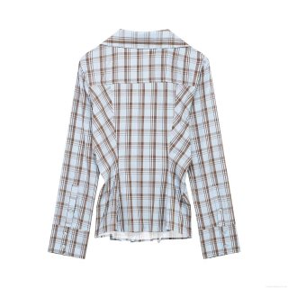 Women's Plaid Poplin Shirt Long Sleeve Wrap V-Neck Blouse Casual Checked Pattern Tops For Office Work Daily Wear Stylish Women's Fashion Clothing