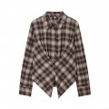 Women's Plaid Long Sleeve Shirt Polyester Asymmetric Hem Casual Single Breasted Blouse Top For Spring Autumn Office School Daily