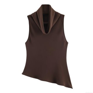 Women's Fashion Asymmetric Hem Sleeveless Top Cowl Neck Solid Color Polyester Blend Slim Fit Tank Top For Party Clubwear Daily Wear