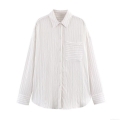 Women's Fashion Striped Blouse Long Sleeve Polyester Shirt With Pocket Single Breasted Drapey Casual Top For Ladies Spring Autumn Wear