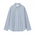 Women's Casual Striped Shirt Oversized Long Sleeve Button Down Blouse Polyester Cotton Blend Poplin Top For Daily Office Work Wear