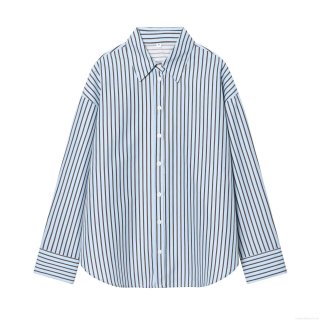 Women's Casual Striped Shirt Oversized Long Sleeve Button Down Blouse Polyester Cotton Blend Poplin Top For Daily Office Work Wear