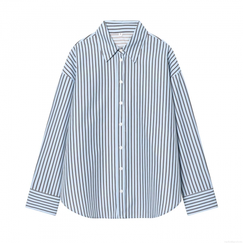 Women's Casual Striped Shirt Oversized Long Sleeve Button Down Blouse Polyester Cotton Blend Poplin Top For Daily Office Work Wear