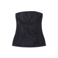Women's Sexy Off Shoulder Denim Look Tube Top Strapless Back Zipper Peplum Corset Top For Party Clubwear