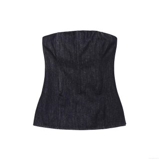 Women's Sexy Off Shoulder Denim Look Tube Top Strapless Back Zipper Peplum Corset Top For Party Clubwear