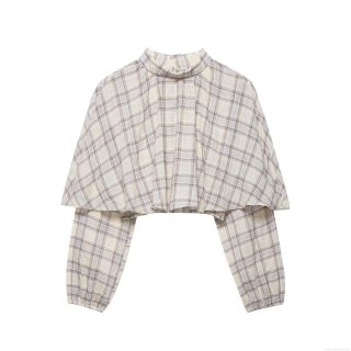 Women's Plaid Layered Crop Top High Neck Long Sleeve Cape Overlay Blouse 100% Polyester Woven Check Pattern Streetwear Casual Autumn Top