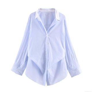 Women's Striped Long Sleeve Shirt Polyester Poplin Contrast White Collar Button Down Batwing Sleeves Layered Front Casual Elegant Office Work Blouse