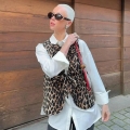 Women Leopard Print Quilted Vest Butterfly Tie-up Sleeveless Waistcoat Fashion Casual Streetwear Outerwear Top For Spring Autumn