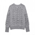 Women's Loose Heart Shaped Cable Knit Sweater Crew Neck Long Sleeve Chunky Pullover Casual Winter Warm Polyester Knitwear Top for Women Fashion Streetwear