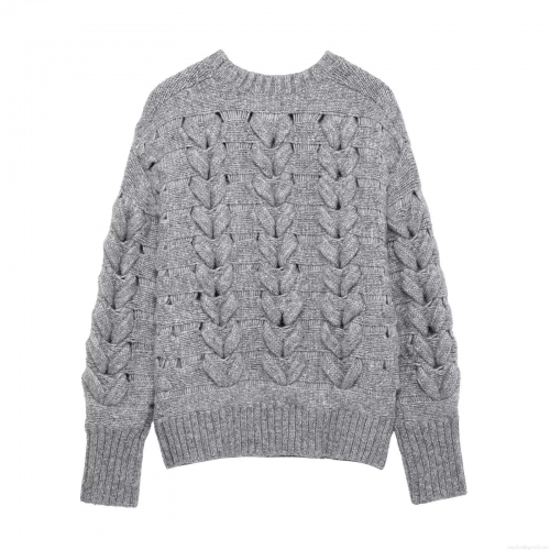 Women's Loose Heart Shaped Cable Knit Sweater Crew Neck Long Sleeve Chunky Pullover Casual Winter Warm Polyester Knitwear Top for Women Fashion Streetwear