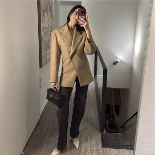 Women's Oversized Khaki Blazer Jacket Notched Lapel Long Sleeve Single Breasted Solid Color Casual Commuting Suit Coat For Work Office Streetwear Trendy Fashion Outerwear
