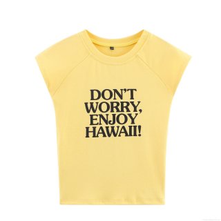Women's Summer T-Shirt Casual Cotton Blend Knitted Round Neck Sleeveless Don't Worry Enjoy Hawaii Letter Print Crop Top Streetwear Women Vest