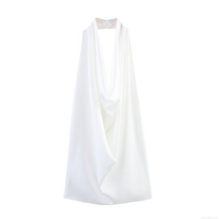 Elegant Halter Neck Satin Top For Women Sexy Deep V Neck Sleeveless Solid White Slim Fit Backless Tank Top For Party Summer Clubwear