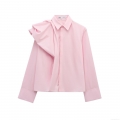 Women's Elegant Puff Long Sleeve Poplin Shirt Solid Color Ruffle Shoulder Button Down Blouse Polyester Cotton Blend Casual Fashion Tops