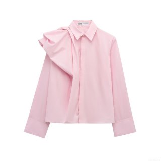 Women's Elegant Puff Long Sleeve Poplin Shirt Solid Color Ruffle Shoulder Button Down Blouse Polyester Cotton Blend Casual Fashion Tops