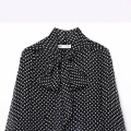 Women's Elegant Polka Dot Chiffon Blouse Bowknot Stand Collar Long Sleeve Lantern Sleeve Shirt For Party Office Daily Wear Tops