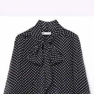 Women's Elegant Polka Dot Chiffon Blouse Bowknot Stand Collar Long Sleeve Lantern Sleeve Shirt For Party Office Daily Wear Tops
